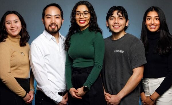University of Illinois Chicago College of Engineering BME senior design team members Angela Lichauco, Terrence Lin, Tanvi Shingade, Nick Rojas-Rodriguez, Stuti Patel.
