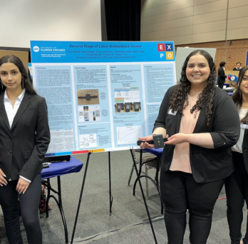 University of Illinois Chicago College of Engineering's BME seniors Sara Kishta, Chandhana Voleti, Karen Rivas, Tamanna Dhore, and Rana Abbed's Second Stage of Labor Biofeedback Device during the 2023 Engineering Expo, April 21, 2023.
                  