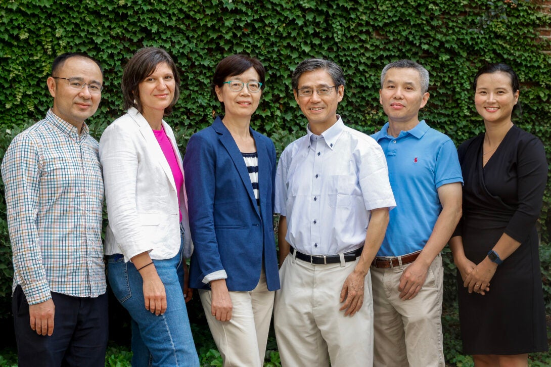 University of Illinois Chicago College of Engineering professors for the Center for Bioninformatics and Quantitative Biology. They are (L-R) Zhangli Peng, Beatriz Penalver Bernabe, Yang Dai, Jie Liang, Ao Ma, Meishan Lin.