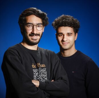 University of Illinois Chicago College of Engineering Richard and Loan Hill Department of Biomedical Engineering PhD studentMoein Naderi (L) and alumnus Giuseppe Lauricella.
                  