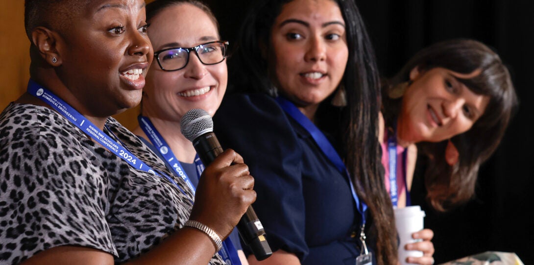 Plenary speaker C. LaShan Hendrix of the University of Cincinnati, Ohio, speaks during a panel at the 2024 Rising BME Scholars Conference.