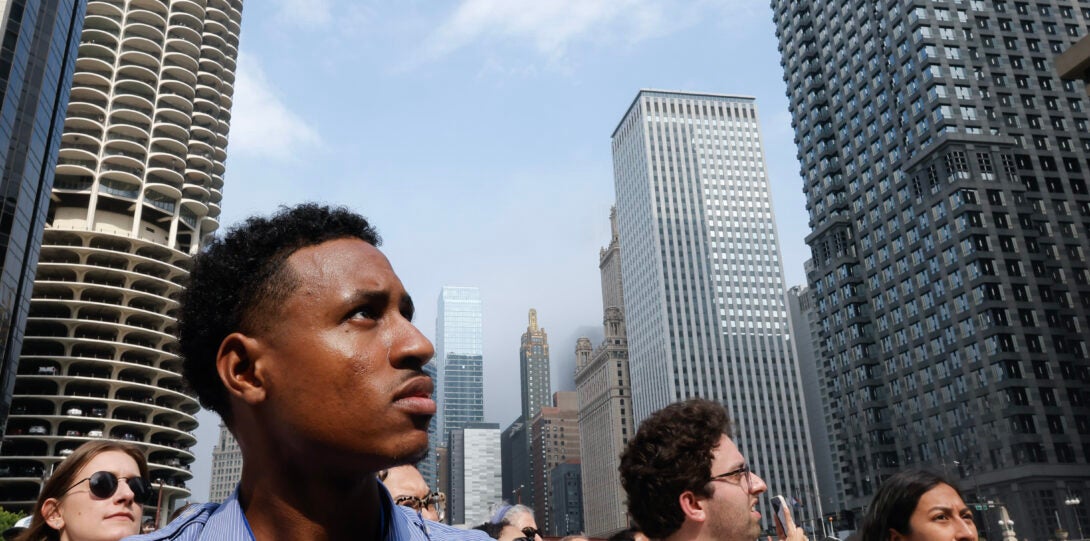 Students check out the buildings during the Chicago Architecture Boat Tour as one of the special events held during the 2024 Rising BME Scholars Conference.