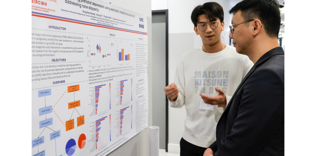 Bioinformatics PhD student Yongchao Huang talks about his research during poster presentations