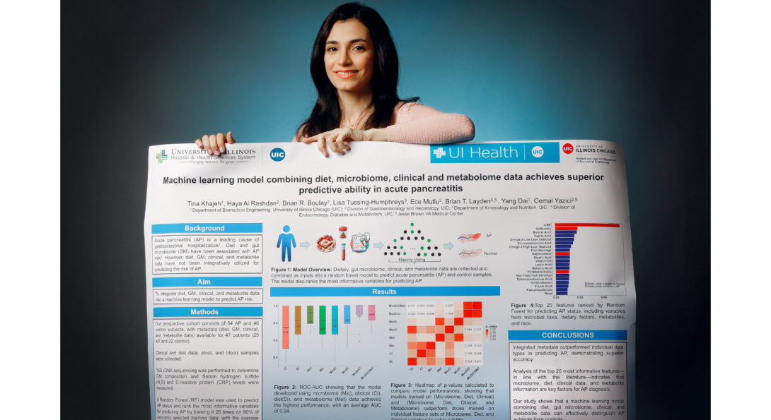 BME PhD student Tina Khajeh shows off her poster for the upcoming conference